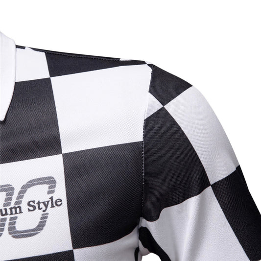 Checkered Short-Sleeve Letter-Printed Casual Fashion T-Shirt
