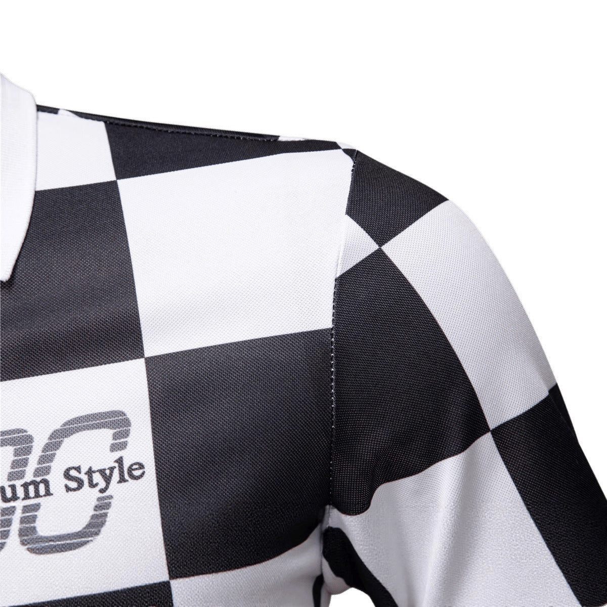 Checkered Short-Sleeve Letter-Printed Casual Fashion T-Shirt