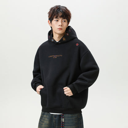 INS Ethnic-style Textured Embroidery Heavyweight Hooded Sweatshirt