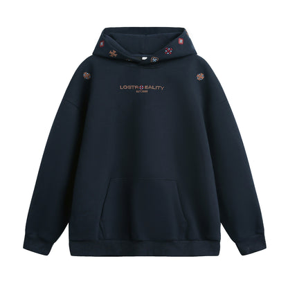 INS Ethnic-style Textured Embroidery Heavyweight Hooded Sweatshirt