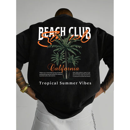 American-style Vintage Coconut Tree Pattern T-shirt