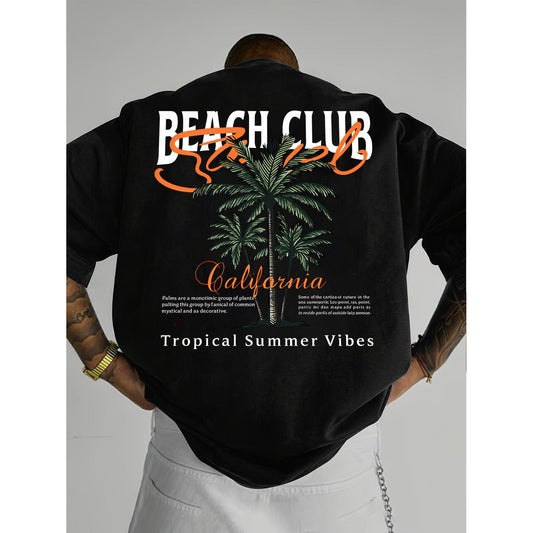 American-style Vintage Coconut Tree Pattern T-shirt