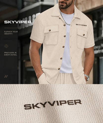 Waffle-Weave Mens Casual Short-Sleeve T-Shirt Jacket