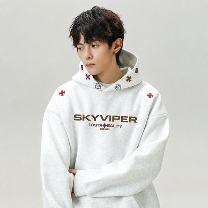INS Ethnic-style Textured Embroidery Heavyweight Hooded Sweatshirt