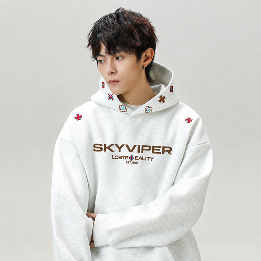 INS Ethnic-style Textured Embroidery Heavyweight Hooded Sweatshirt