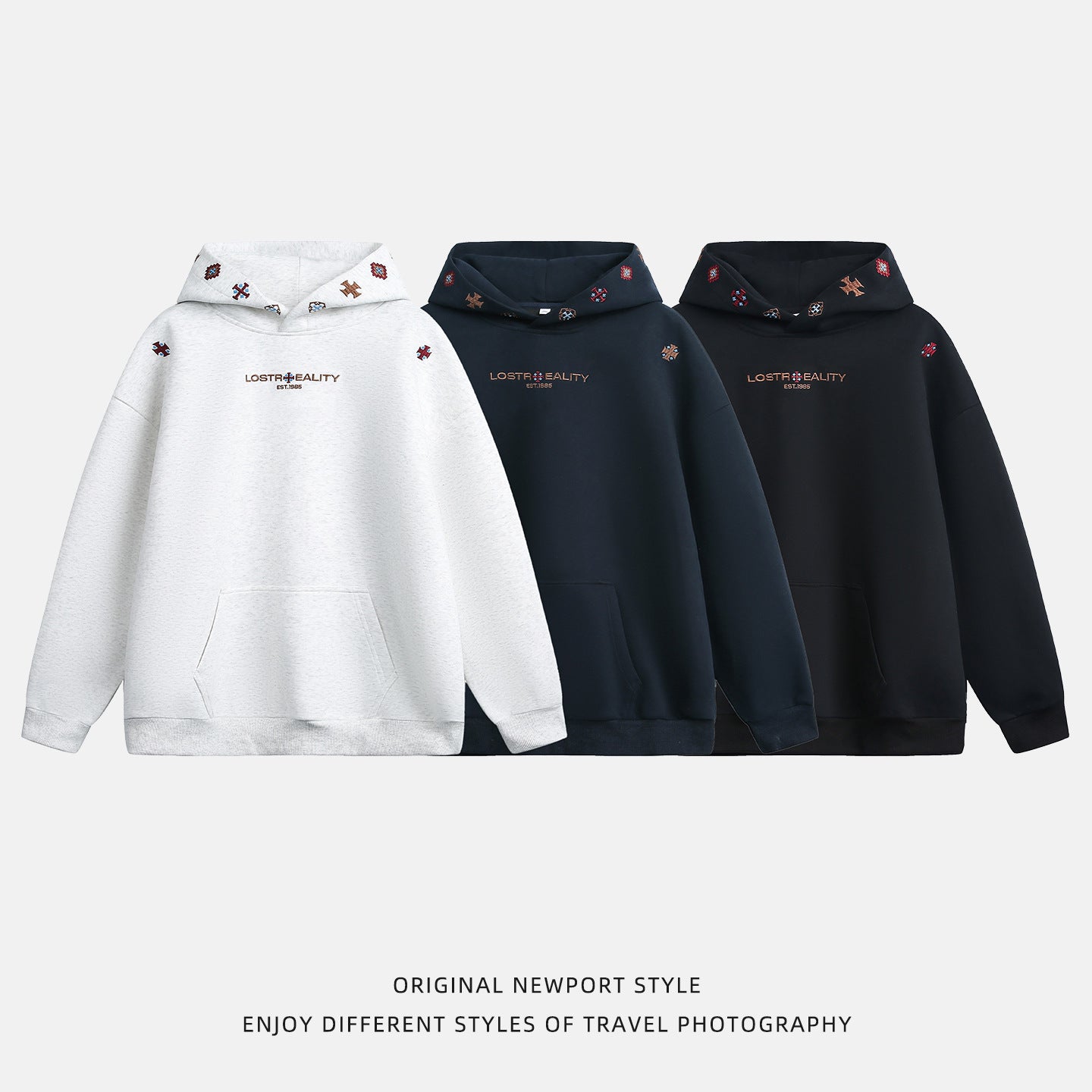 INS Ethnic-style Textured Embroidery Heavyweight Hooded Sweatshirt